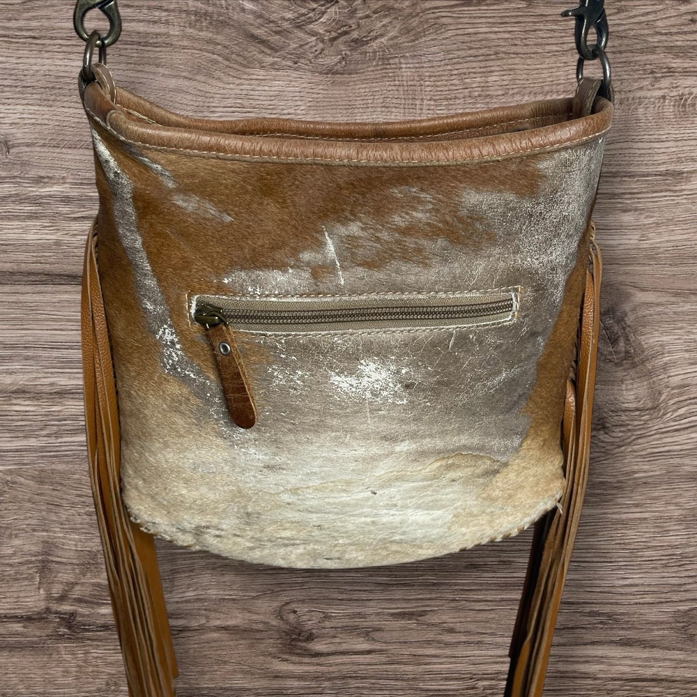 Myra Bag Edgy Calfhair Leather Fringe Crossbody Shoulder Bag Boho Hippie Western - Picture 5 of 10